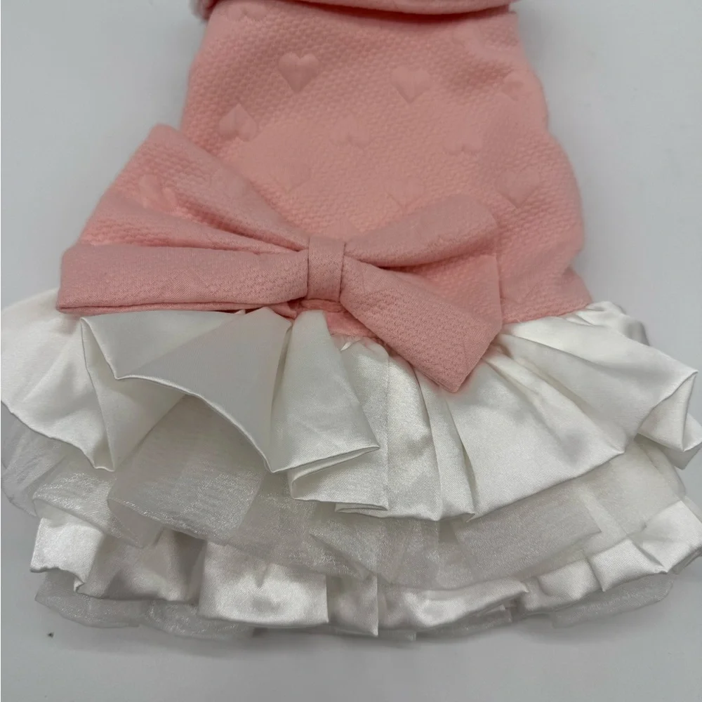 Kessie Princess Queen Fashion Model Pink and White Dog Dress with Bow - Picture 3 of 8